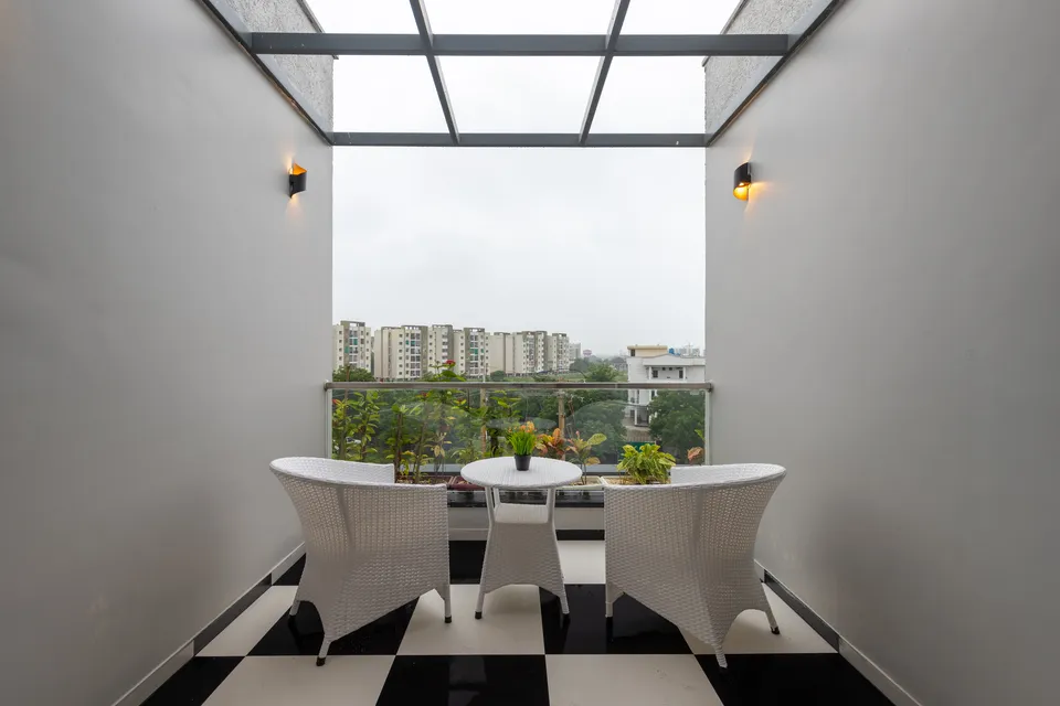 Private suite balcony with skyline view